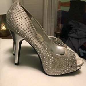 silver bedazzled heels